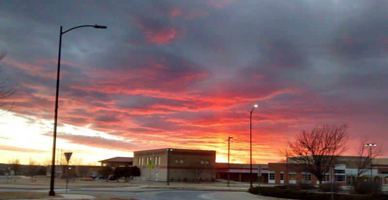 Sunset over school